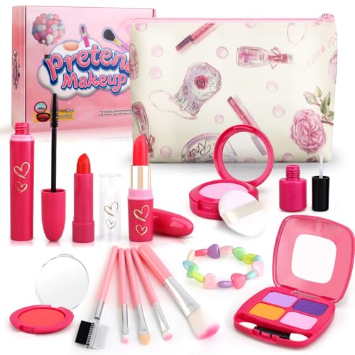 Woumserta Girl Gifts Basic Pretend Makeup for Little Girls 35 Play Makeup for Kids 35 Fake Makeup Set Toys for 3 4 5 6 7 Year Old Girls Toddler Makeup Kit with Fake Make up Toys Gifts - Image 1
