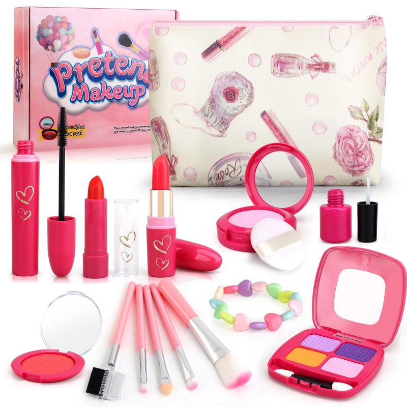 Woumserta Girl Gifts Basic Pretend Makeup for Little Girls 35 Play Makeup for Kids 35 Fake Makeup Set Toys for 3 4 5 6 7 Year Old Girls Toddler Makeup Kit with Fake Make up Toys Gifts - Image 3
