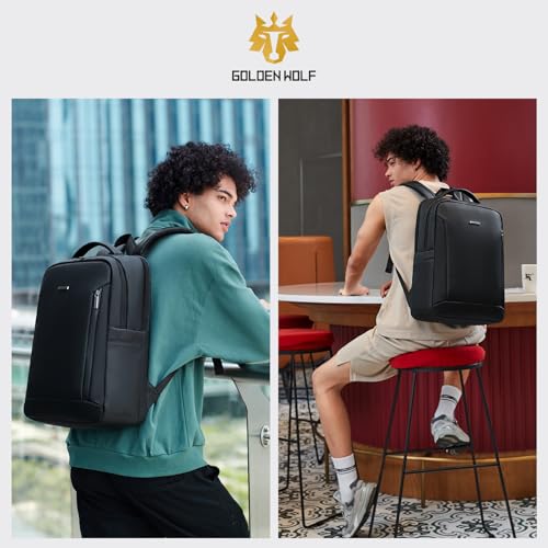 GOLDEN WOLF Slim Backpack for Men 17L Compact 15.6" Laptop Backpack for Daypack Water-resistant Multi-pocket Padded Lightweight Premium Office Bag for Work Casual Business, Black - Image 5