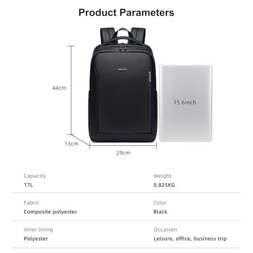 GOLDEN WOLF Slim Backpack for Men 17L Compact 15.6" Laptop Backpack for Daypack Water-resistant Multi-pocket Padded Lightweight Premium Office Bag for Work Casual Business, Black - Image 4