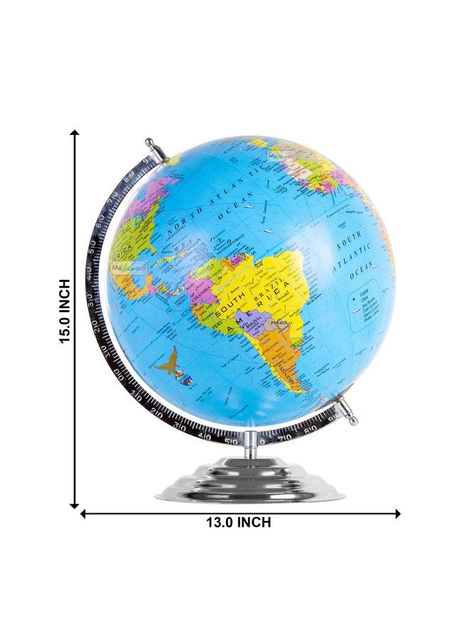 Magicwand【15 inch ht Chrome with Magnifier】Political Educational Laminated Rotating World Globe with Metal Base - Image 2