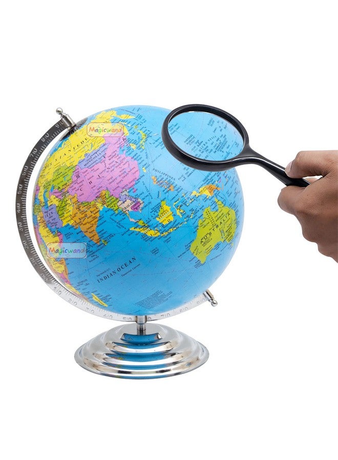 Magicwand【15 inch ht Chrome with Magnifier】Political Educational Laminated Rotating World Globe with Metal Base - Image 3