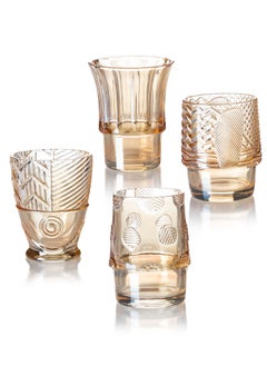 Set of 4 glass cups In a transparent honey color give it a More luster. Can be installed to form a fish model For easy preservation   Capacity 7.7 x 10 cm / 315 ml 8.2 x 10cm/265ml 8 x 10 cm / 208