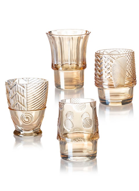 Set of 4 glass cups In a transparent honey color give it a More luster. Can be installed to form a fish model For easy preservation   Capacity 7.7 x 10 cm / 315 ml 8.2 x 10cm/265ml 8 x 10 cm / 208
