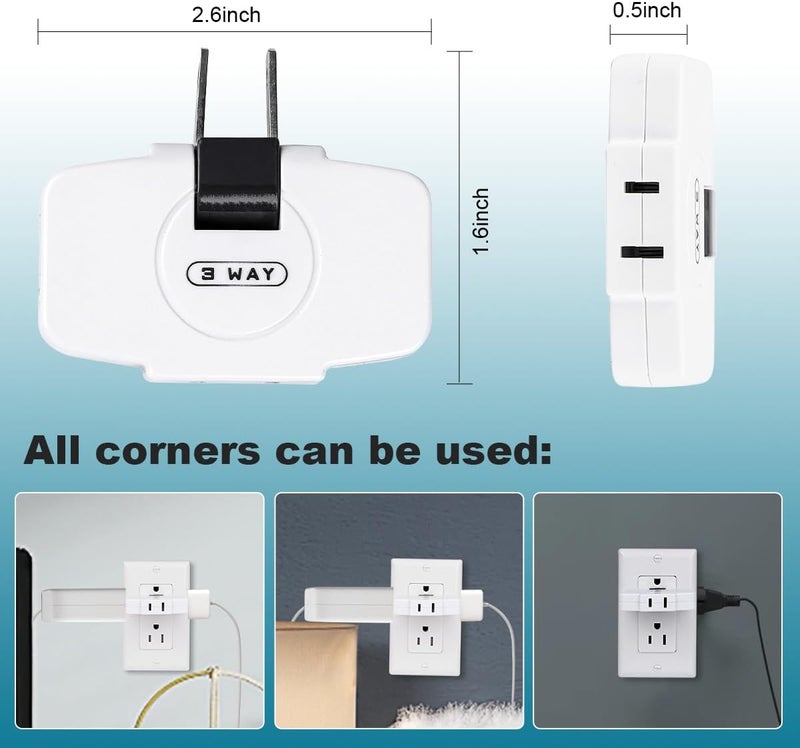 SYCON 3 Way Wall Outlet Extender AC Adapter, 2-Prong Swivel Mini Indoor Wall Tap Power Outlet Extender Plug, White - Image 4