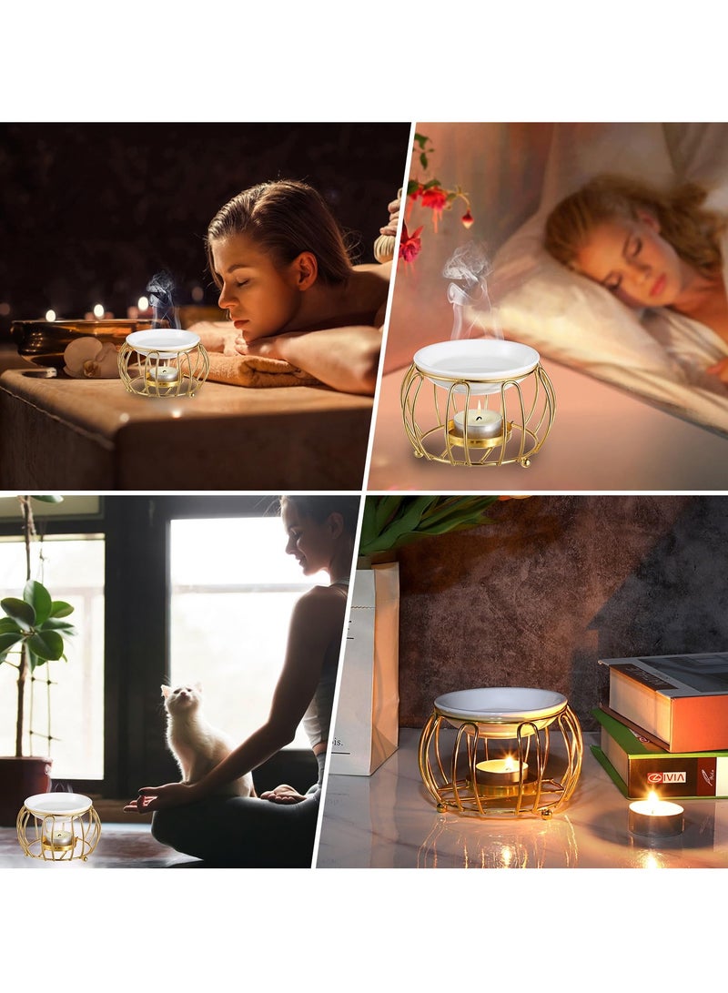 سيوسي Ceramic Essential Oil Warmer, Delicate Romantic Essential Oil Burner, Tealight Candle Essential Oil Incense Aroma Diffuser Furnace with Metal Pumpkin Rack, for Home Decoration - Image 3