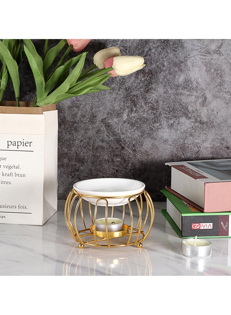 سيوسي Ceramic Essential Oil Warmer, Delicate Romantic Essential Oil Burner, Tealight Candle Essential Oil Incense Aroma Diffuser Furnace with Metal Pumpkin Rack, for Home Decoration - Image 4