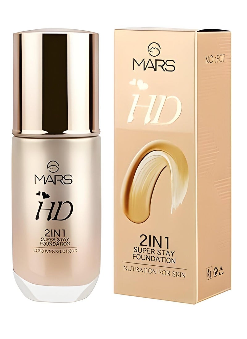 مارس كريم أساس مارس HD 2IN1 سوبر ستاي خفيف الوزن مقاوم للماء F07 60 مل ظل 101 عاجي، عبوة من قطعة واحدة  - Image 1