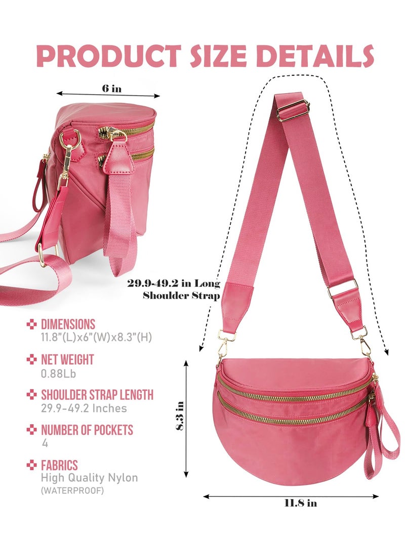 MEISEY Pure Colour Crossbody Bag Bum Bag for Women,Spacious Purse Fanny Packs Belt Bag,Oversized Bum Bag (Colour Bum Bag-Watermelon Red) - Image 3