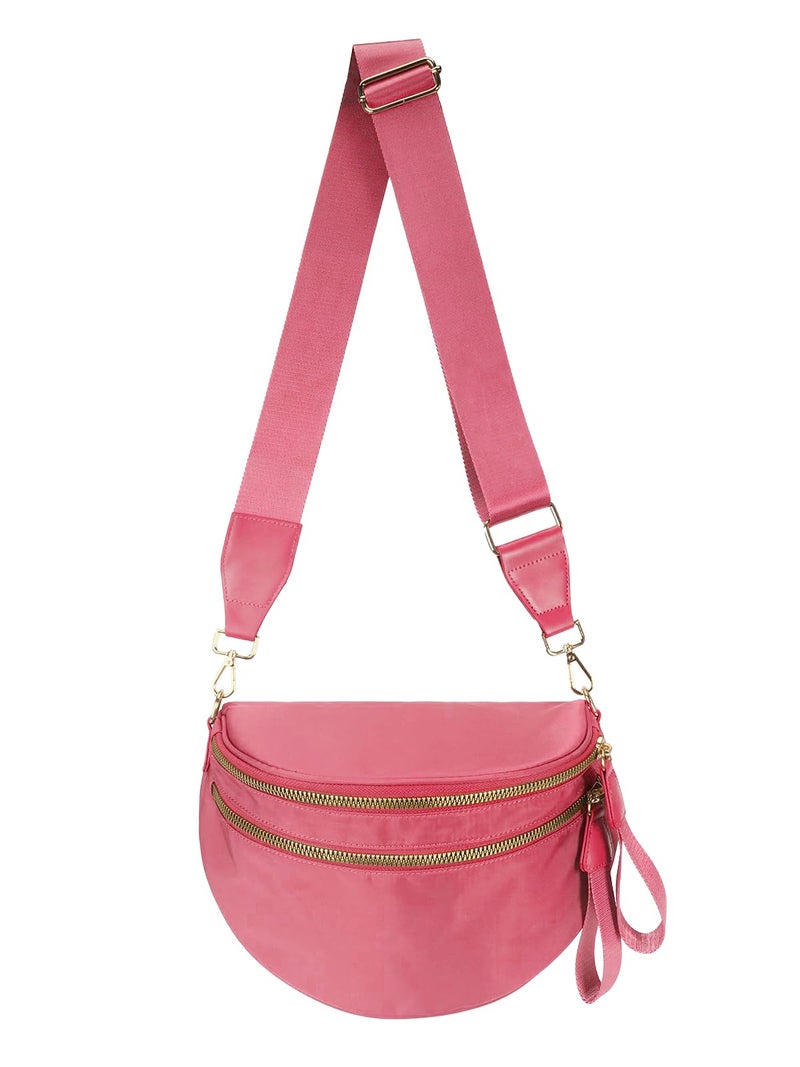 MEISEY Pure Colour Crossbody Bag Bum Bag for Women,Spacious Purse Fanny Packs Belt Bag,Oversized Bum Bag (Colour Bum Bag-Watermelon Red) - Image 1