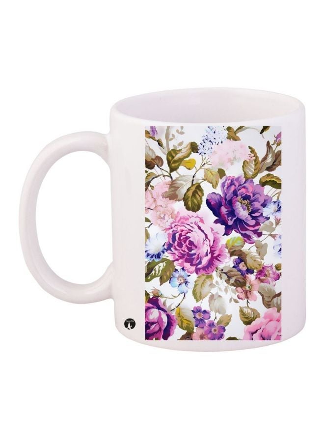 RYN Floral Printed Ceramic Coffee Mug White/Pink/Green 11ounce