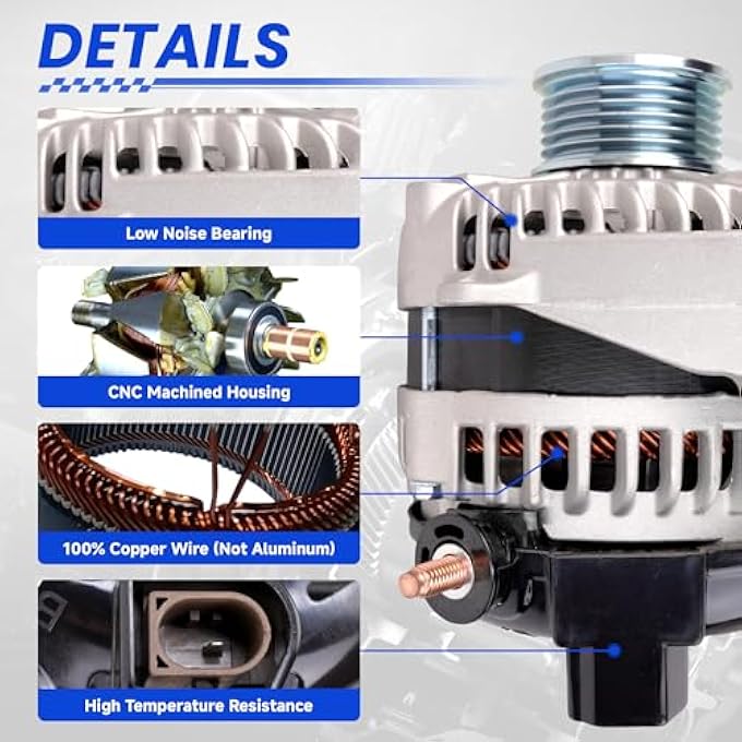 TSSLIIN High Output Alternator for-Jaguar F-Pace F-Type XE XF XFR XFR-S XJ XJR XJR575 XK XKR XKR-S for-Land Rover LR4 for-Range Rover 12V 150A 6-Groove Pulley 104210-5360 - Image 4