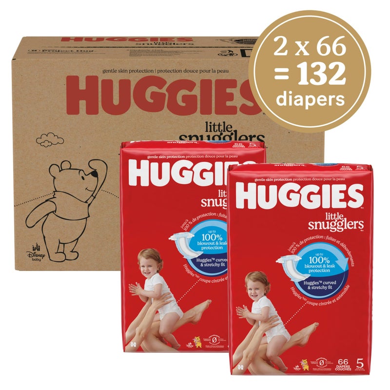 Huggies Size 5 Diapers, Little Snugglers Baby Diapers, Size 5 (27+ lbs), 132 Count (2 Packs of 66), Packaging May Vary - Image 2