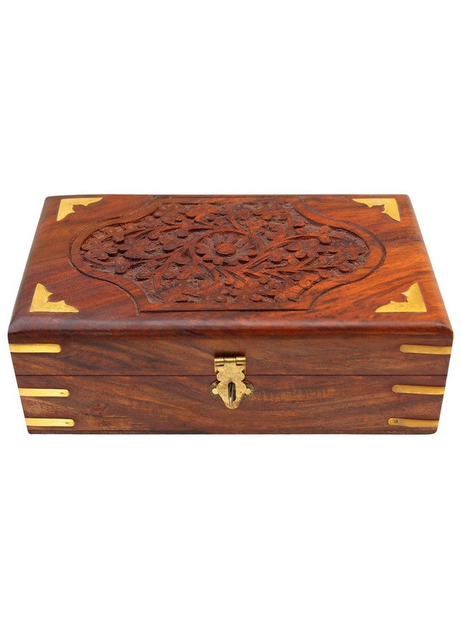 ITOS365 Handmade Wooden Jewellery Box for Women Jewel Organizer Hand Carved Carvings Gift Items, 8 x 5 Inches - Image 4