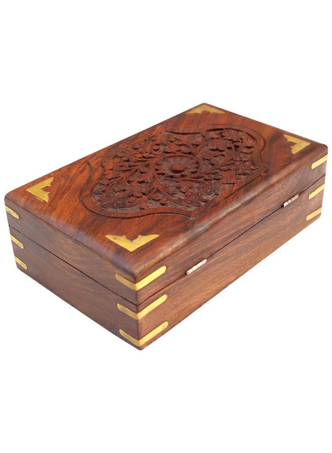 ITOS365 Handmade Wooden Jewellery Box for Women Jewel Organizer Hand Carved Carvings Gift Items, 8 x 5 Inches - Image 2