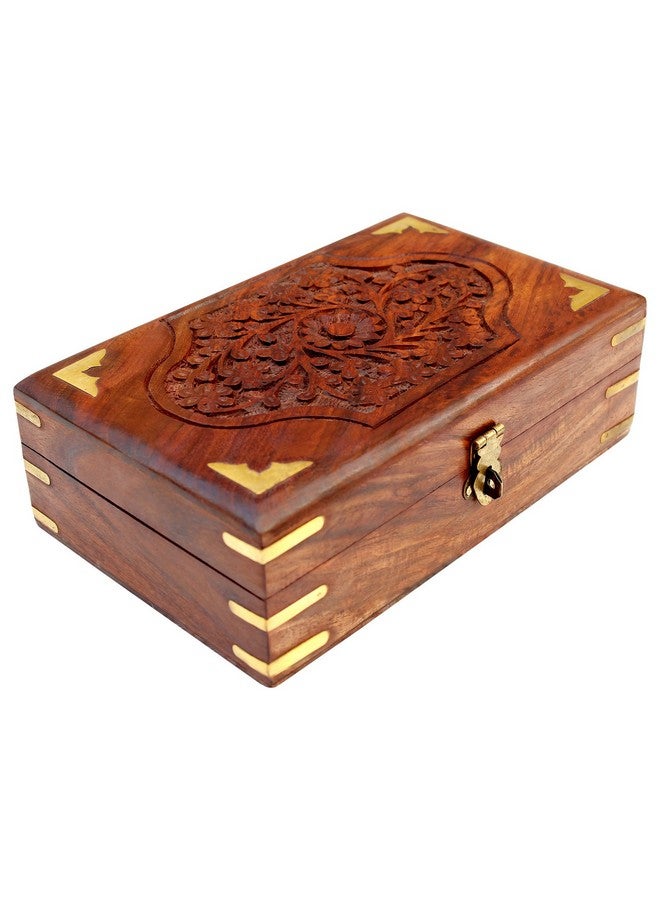 ITOS365 Handmade Wooden Jewellery Box for Women Jewel Organizer Hand Carved Carvings Gift Items, 8 x 5 Inches - Image 1