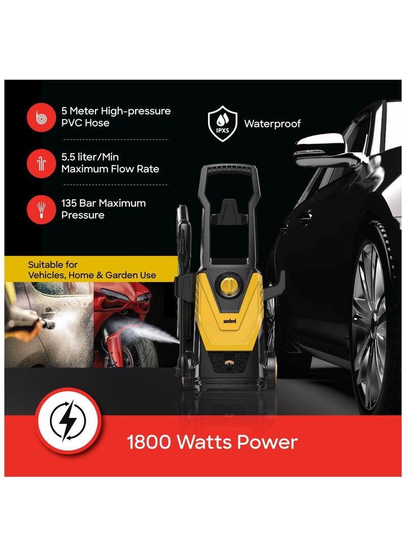 Sanford - High Pressure Washer 135 Bar with Long Life Aluminium Pump, Auto Stop Function With Water Suction, Self-resetting Thermal Cut-out, IPX5 - Image 1