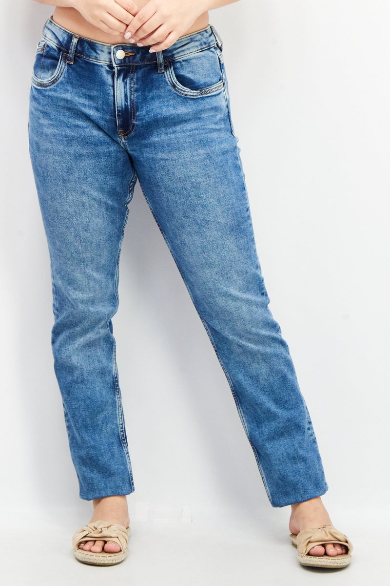 EDC Women Slim Fit MId Rise Stretchable Jeans, Blue - Image 1