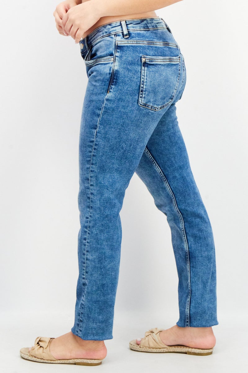 EDC Women Slim Fit Mid Rise Washed Stretchable Jeans, Blue - Image 2
