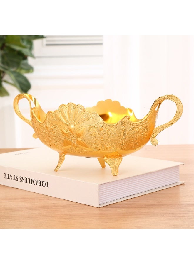 European Style Gold Peacock Pattern Fruit Bowl with Handles, Elevated Snack Plate - Image 4
