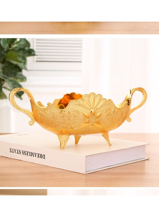 European Style Gold Peacock Pattern Fruit Bowl with Handles, Elevated Snack Plate - Image 2