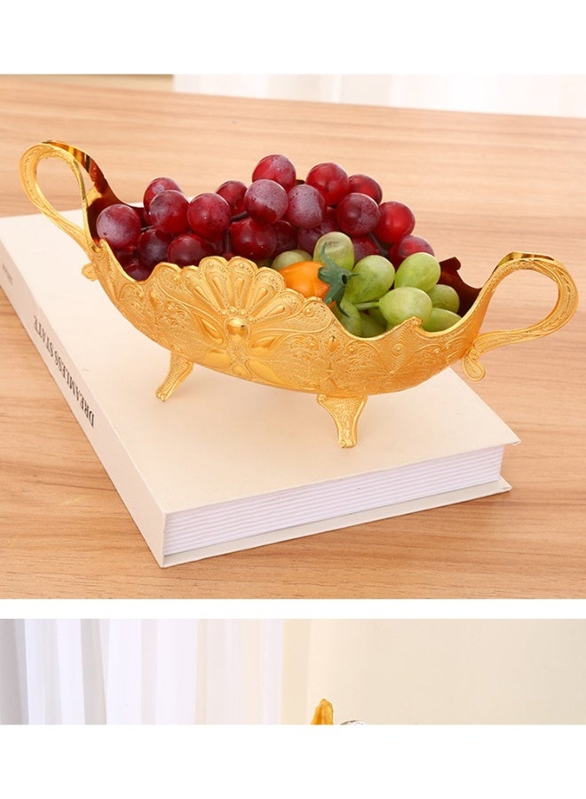 European Style Gold Peacock Pattern Fruit Bowl with Handles, Elevated Snack Plate - Image 3
