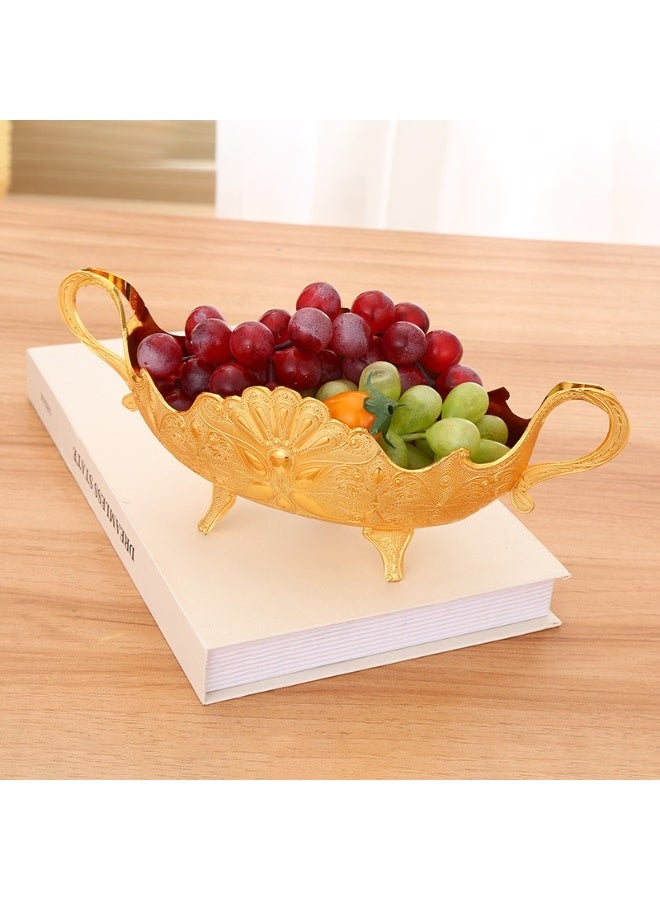 European Style Gold Peacock Pattern Fruit Bowl with Handles, Elevated Snack Plate - Image 1