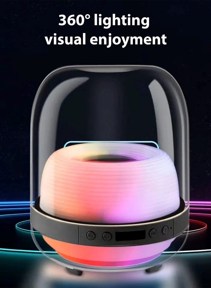 ار.فيهان مكبر صوت لاسلكي محمول مزود بتقنية البلوتوث مع أضواء نيون LED RGB ملونة وراديو FM ومكبر صوت ستيريو للاستخدام الداخلي والخارجي أثناء السفر مكبر صوت موسيقى حفلات صغير الحجم قابل لإعادة الشحن هدية مثالية لأعياد الميلاد والعطلات وأي مناسبات خاصة - Image 2