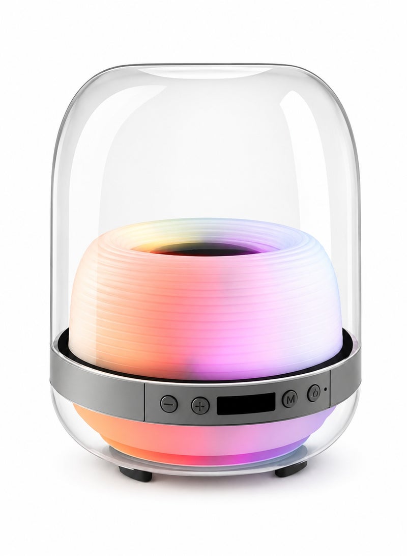 ار.فيهان مكبر صوت لاسلكي محمول مزود بتقنية البلوتوث مع أضواء نيون LED RGB ملونة وراديو FM ومكبر صوت ستيريو للاستخدام الداخلي والخارجي أثناء السفر مكبر صوت موسيقى حفلات صغير الحجم قابل لإعادة الشحن هدية مثالية لأعياد الميلاد والعطلات وأي مناسبات خاصة - Image 1