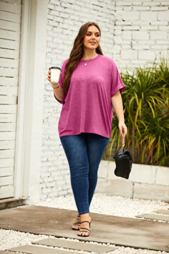 GeGekoko Women Oversized T-Shirt Summer Casual Short Sleeve Loose Tee Tops Rose Red - Image 4