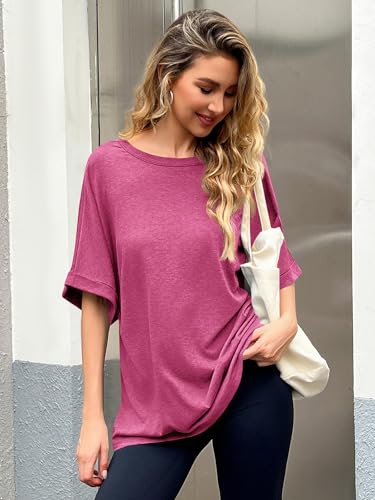GeGekoko Women Oversized T-Shirt Summer Casual Short Sleeve Loose Tee Tops Rose Red - Image 5