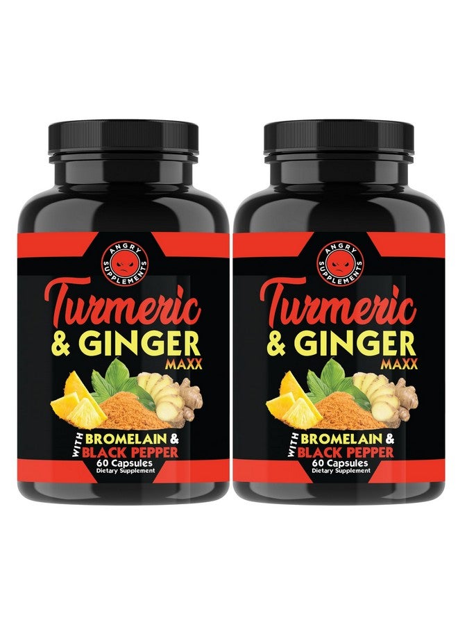 Angry Supplements Turmeric Ginger Maxx 60 Capsules w. Turmeric, Ginger Root, Omega 3, Bromelain, Quercetin & Black Pepper Extract - Wellness & Antioxidant for Men & Women (2-Bottles) - Image 1