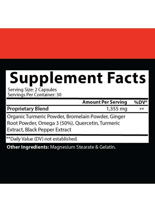 Angry Supplements Turmeric Ginger Maxx 60 Capsules w. Turmeric, Ginger Root, Omega 3, Bromelain, Quercetin & Black Pepper Extract - Wellness & Antioxidant for Men & Women (2-Bottles) - Image 2