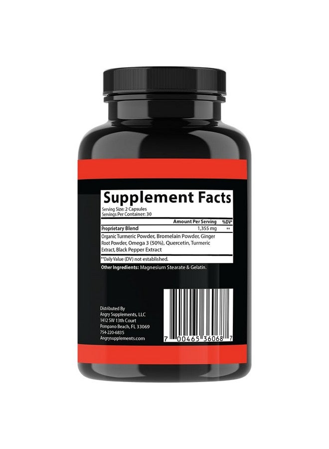 Angry Supplements Turmeric Ginger Maxx 60 Capsules w. Turmeric, Ginger Root, Omega 3, Bromelain, Quercetin & Black Pepper Extract - Wellness & Antioxidant for Men & Women (2-Bottles) - Image 3
