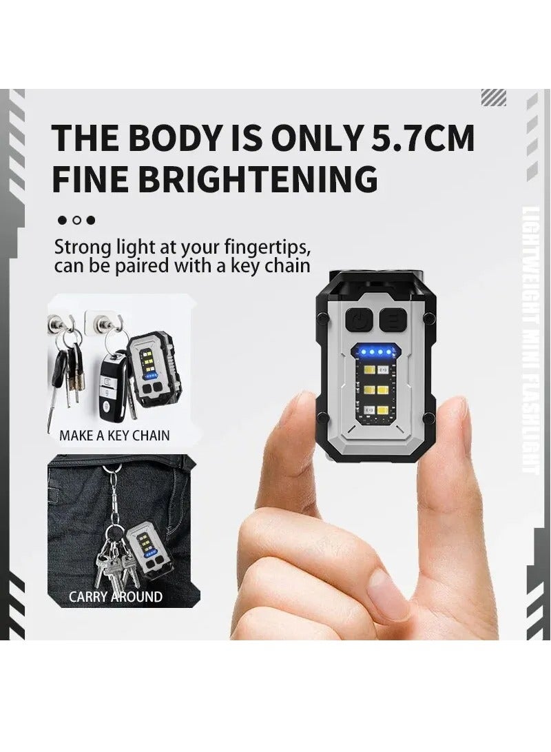 Super Bright Powerful Pocket Torch, Light LED, Multifunctional Linterna Magnetic, COB LED EDC, Mini Keychain Flashlight Rechargeable(Black) - Image 2