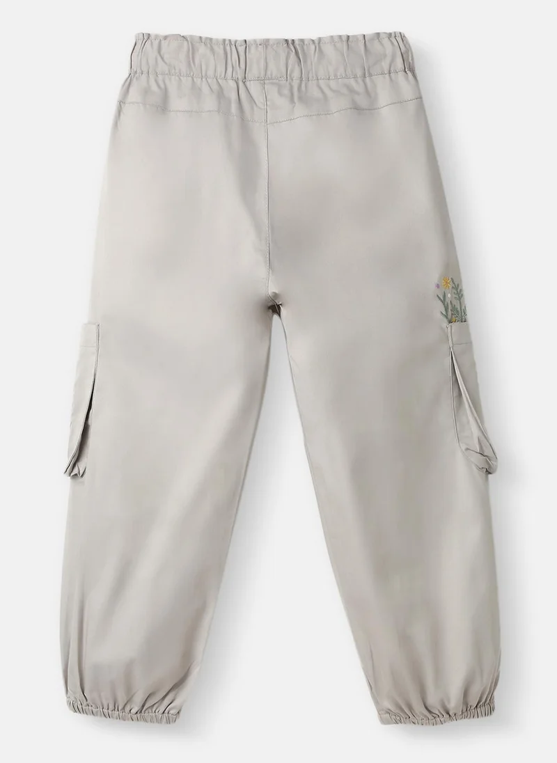 Nautinati Girls’ Cotton Cargo | Cargo Joggers for 4-8 Years | Floral Embroidery | Cargo with Pockets