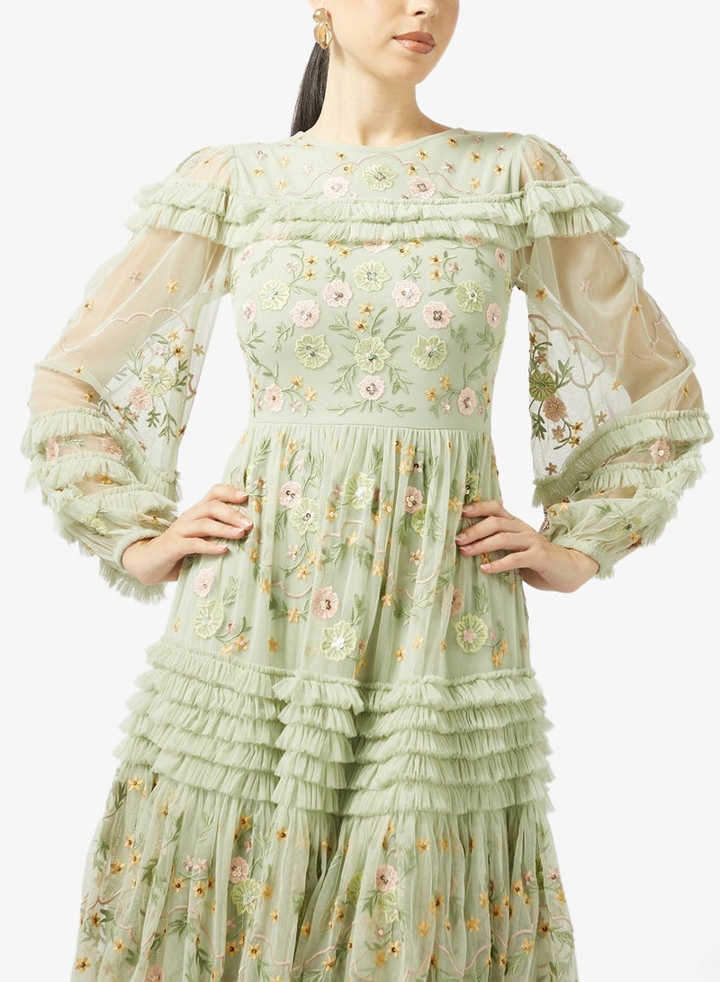 Maya Long Sleeve Premium Ruffle Embroidered Maxi - Image 3