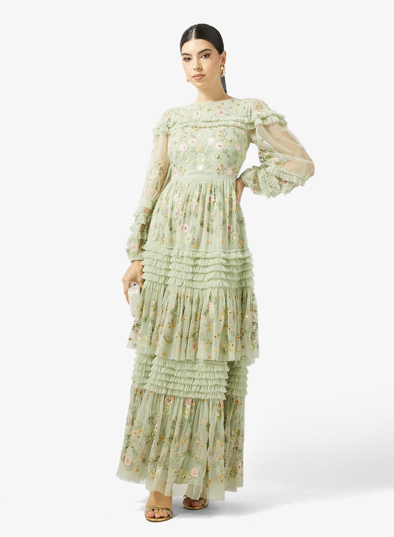 Maya Long Sleeve Premium Ruffle Embroidered Maxi - Image 1