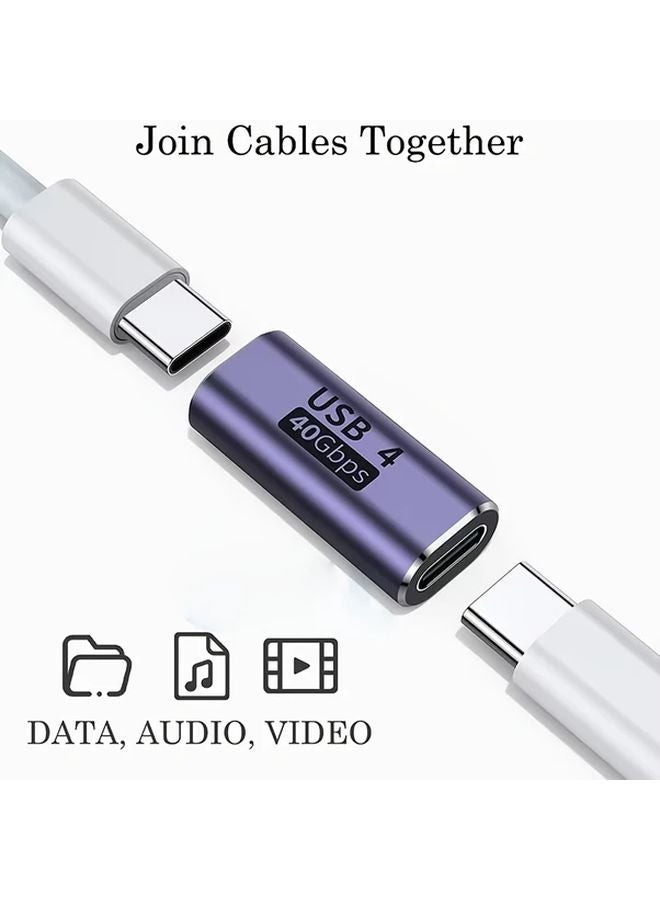 Female Type C USB4 Adapter 40Gbps Super Speed 100W Power 8K Video Extender For MacBook Laptop Phone Purple - Image 4