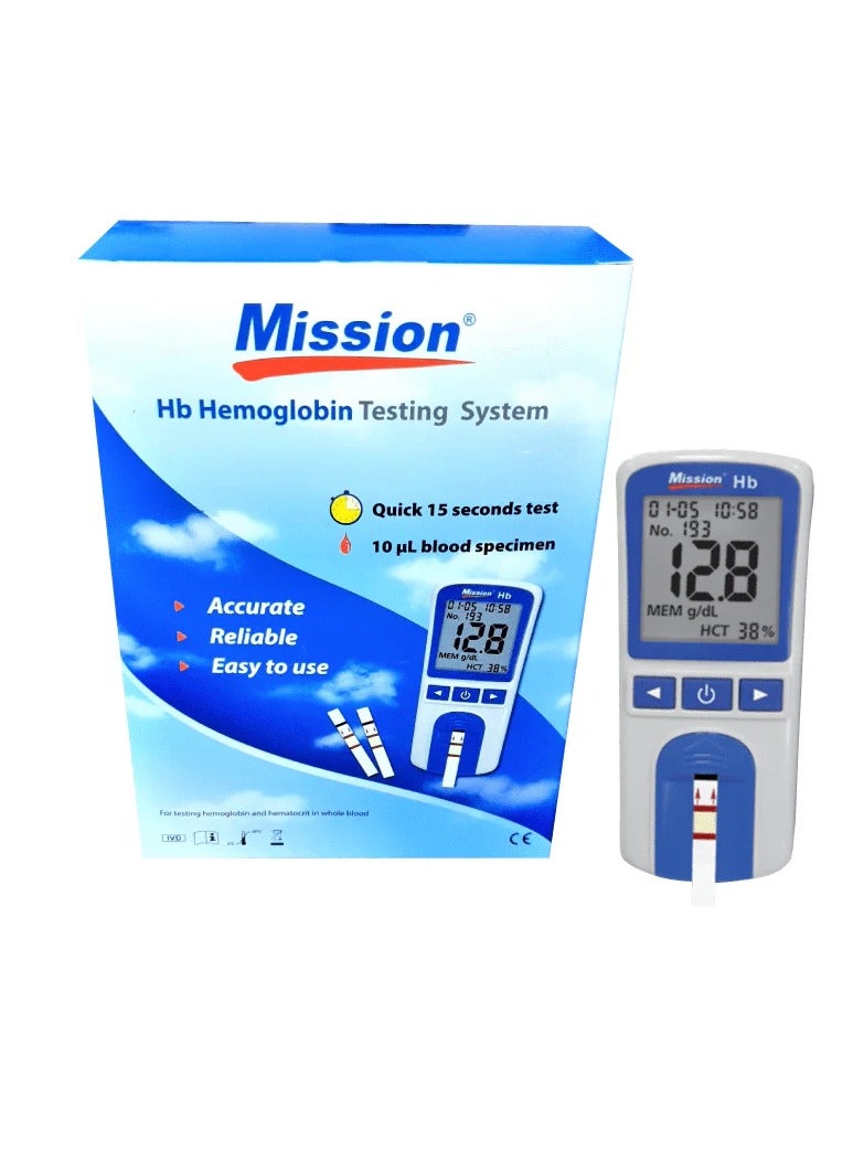 Mission Digital Hb Hemoglobin Testing Meter with 10 Test Strips FREE