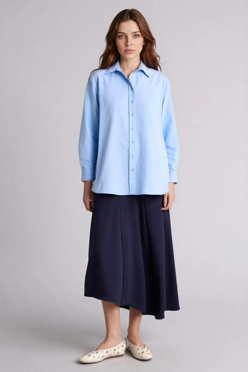 ديفاكتو Relax Fit Poplin Shirt Collar Long Sleeve Tunic