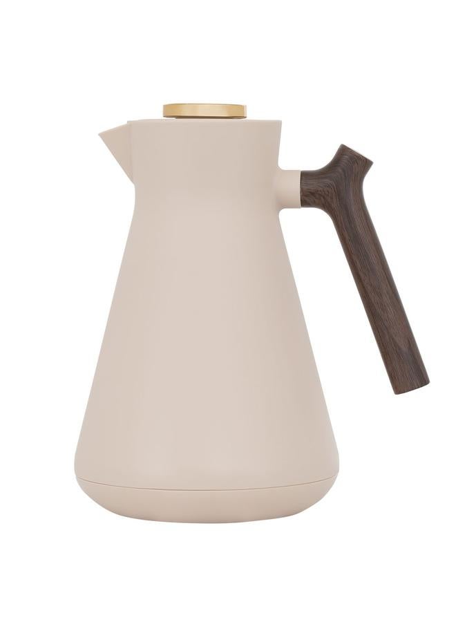 Everest Amada Plastic Thermos 1 Liter With Wooden Handle Beige - Image 1