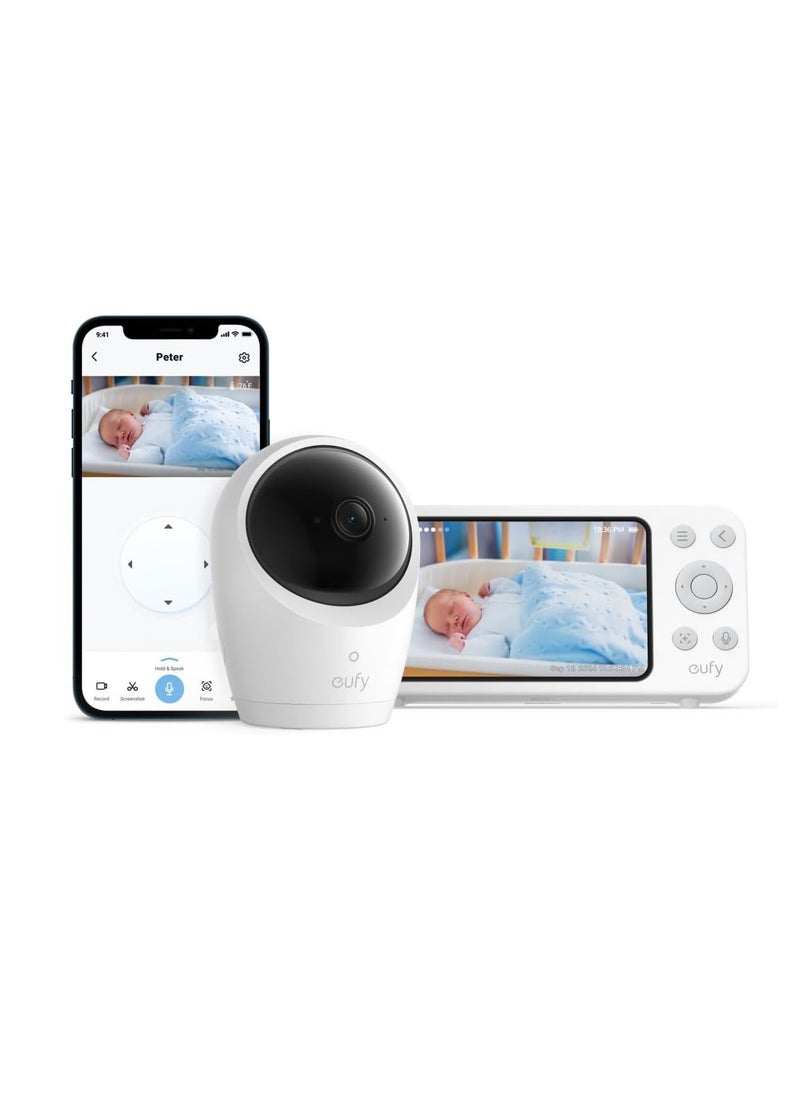 eufy - eufy Baby Monitor E21 with 4K Camera, Hybrid Wi-Fi and No Wi-Fi Connection, App and Monitor Control, Ultra-Clear Night View, Pan-Tilt, 8× Zoom, Portable Camera with Built-In Battery, ANR, Smart Alerts - Image 1