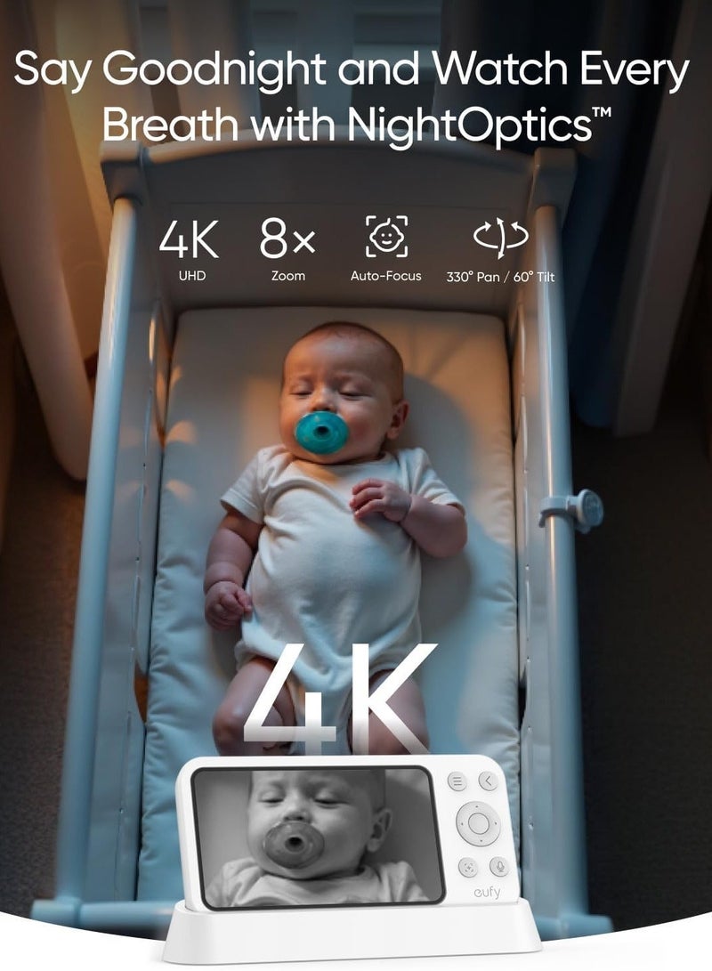 eufy Baby Monitor E21 with 4K Camera, Hybrid Wi-Fi and No Wi-Fi Connection, App and Monitor Control, Ultra-Clear Night View, Pan-Tilt, 8× Zoom, Portable Camera with Built-In Battery, ANR, Smart Alerts - Image 3