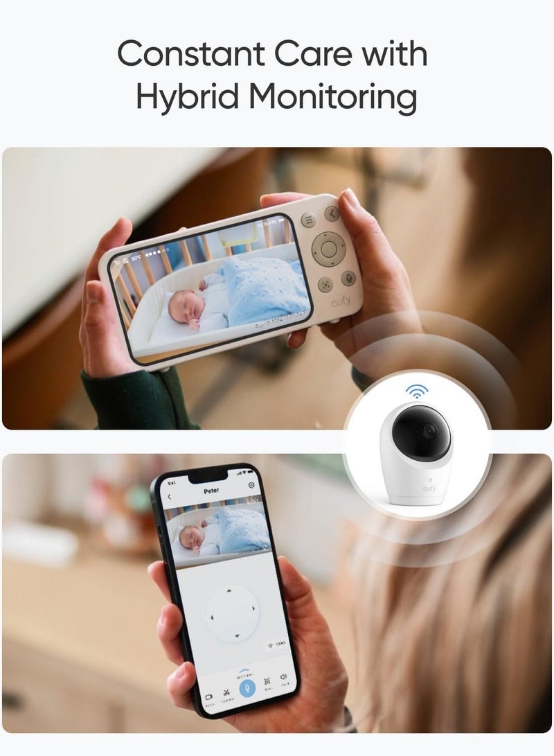 eufy Baby Monitor E21 with 4K Camera, Hybrid Wi-Fi and No Wi-Fi Connection, App and Monitor Control, Ultra-Clear Night View, Pan-Tilt, 8× Zoom, Portable Camera with Built-In Battery, ANR, Smart Alerts - Image 2