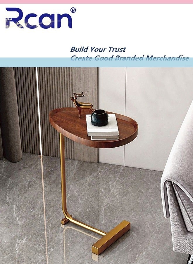 Rcan C Shaped Small Side Table Living Room Wooden Oval Tray Coffee Table Slides Into Sofa Metal Frame Coffee Table for Small Space, Sofa, Bedroom Bedside, Kitchen, Bathroom  - Image 1