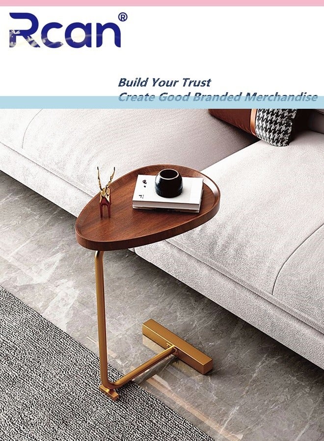 Rcan C Shaped Small Side Table Living Room Wooden Oval Tray Coffee Table Slides Into Sofa Metal Frame Coffee Table for Small Space, Sofa, Bedroom Bedside, Kitchen, Bathroom  - Image 3