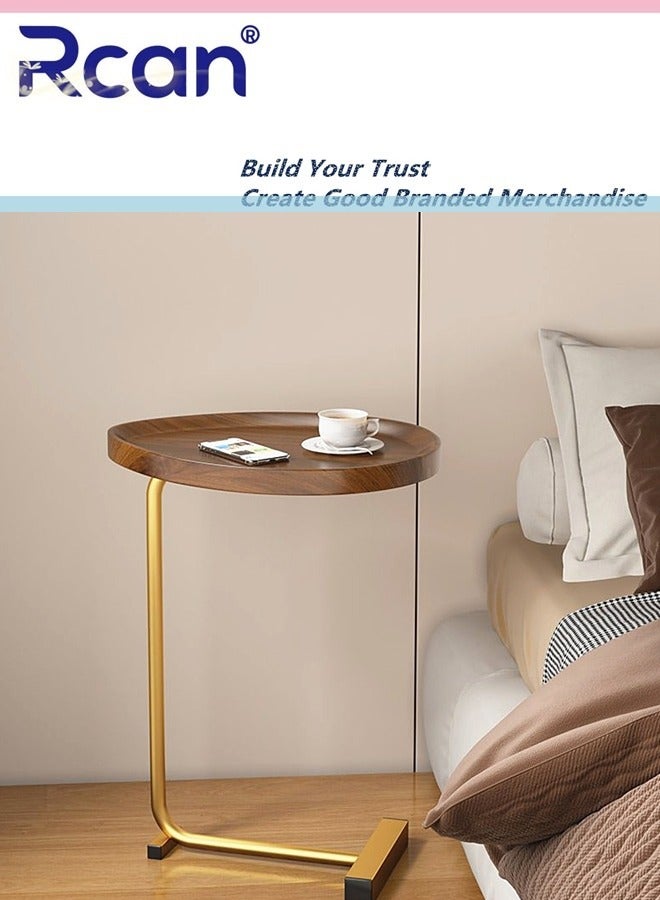 Rcan C Shaped Small Side Table Living Room Wooden Oval Tray Coffee Table Slides Into Sofa Metal Frame Coffee Table for Small Space, Sofa, Bedroom Bedside, Kitchen, Bathroom  - Image 2