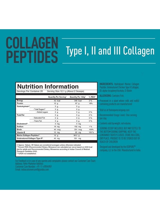 Isopure Isopure Collagen Peptides (12g/serve)- 250g (Unflavored) with Biotin & Vit E(100% RDA),For healthy Skin,Hair,Nails,Joints,& Bones.,powder,1 count,20 Servings - Image 2