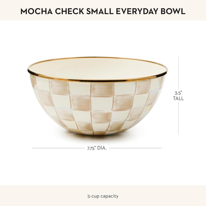 mackenzie childs MACKENZIECHILDS Enamel Everyday Bowl Serving Bowl for Entertaining Small BrownandWhite Mocha Check - Image 4